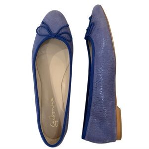 Anthropologie Guilhermina Blue Leather Bow Ballet Flats Size 6
